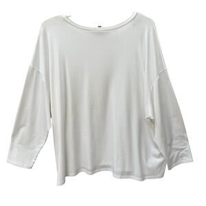 Eileen Fisher Plus Size White Jersey Mock Neck Long Sleeve Tee Top Blouse 3X